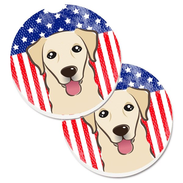 Carolines Treasures American Flag and Golden Retriever Set of 2 Cup Holder Car Coaster BB2182CARC - main